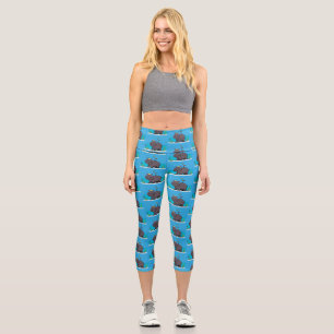 Leggings Capri Ippopotame drôle mignon avec dessin animé d'oiseau