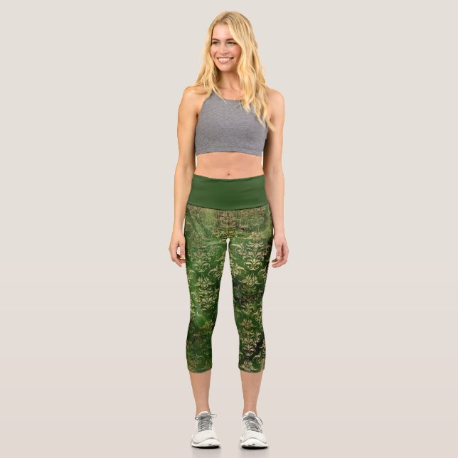 Leggings Capri Jambes vintages en damas vert (Recto)
