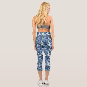 Leggings Capri Jardin d'eau japonais en porcelaine blanche bleue