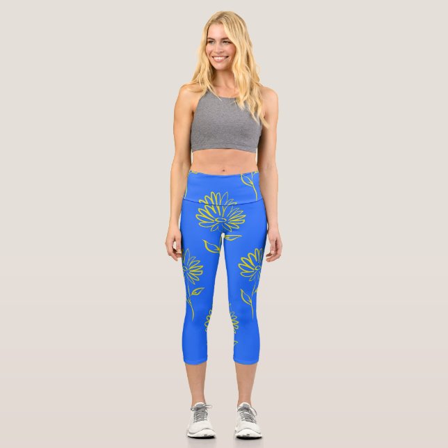 Leggings Capri Jaune Motif de tournesol (Recto)
