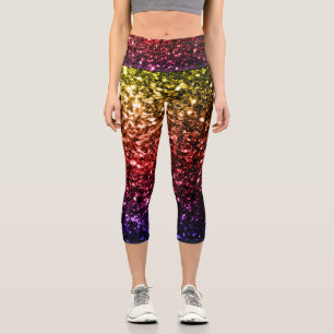 Leggings Capri Jaune rouge violet faux paillettes scintillent arc
