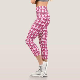 Leggings Capri Joli Empreinte de patte rose et blanc Motif tendan