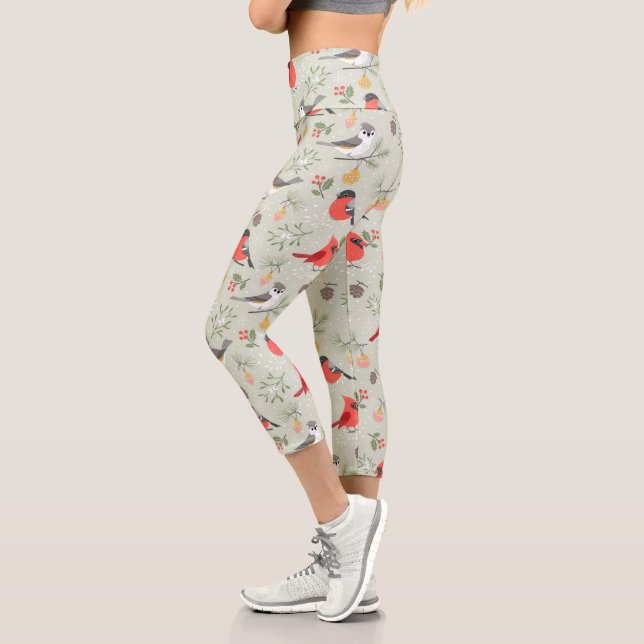Leggings Capri Joli Noël Oiseau Motif Design de vacances (Gauche)