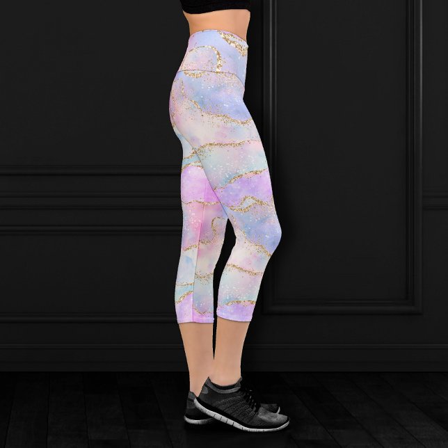 Leggings Capri Joli Pastel Agate | Aquarelle de la veine Parties  (Créateur téléchargé)