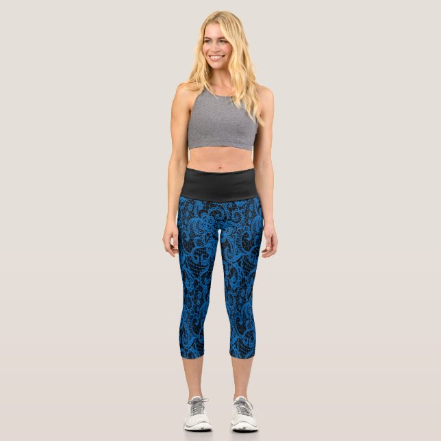 Leggings Capri Jolie dentelle bleue délicate (Recto)