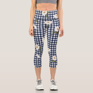 Leggings Capri Jolie marguerite florale En vichy vérifier Motif 