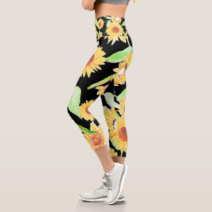 Leggings Capri Jolie peinture couleur d'aquarelle jaune et noire