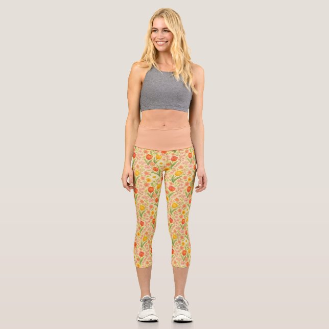 Leggings Capri Jolies fleurs de Pâques/printemps à motifs (Recto)