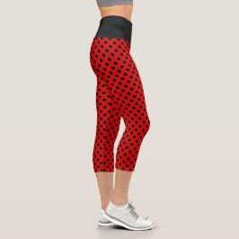 Leggings Capri Jolis points noirs sur fond rouge