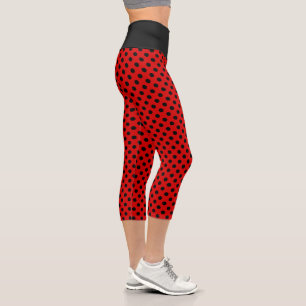 Leggings Capri Jolis points noirs sur fond rouge