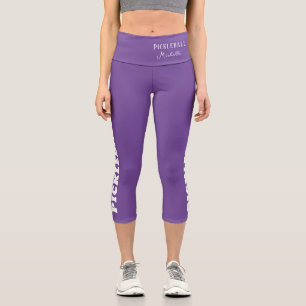 Leggings Capri Joueur de Pickleball Nom personnalisé Purple Blanc