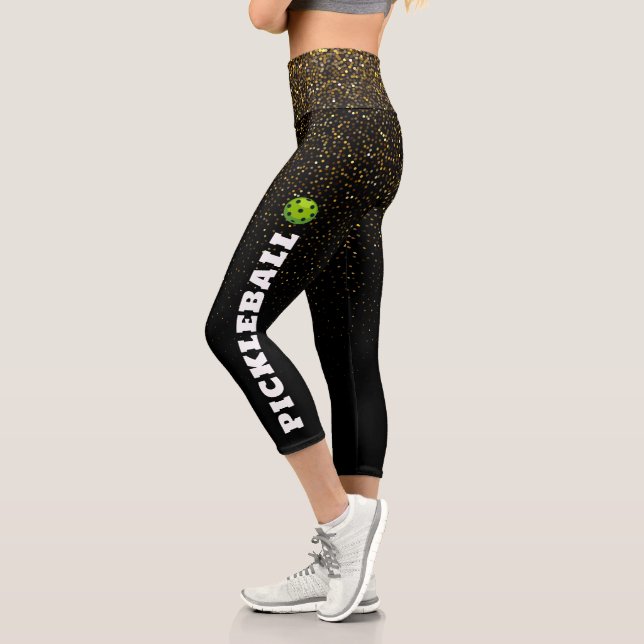 Leggings Capri Joueur de Pickleball Parties scintillant d'or noir (Gauche)