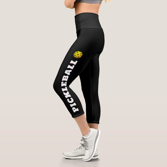 Leggings Capri Joueur de Pickleball Personnalisé Noir Blanc (Gauche)