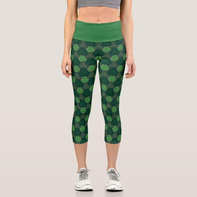 Leggings Capri Jour de la Saint Patrick géométrique Celtic Triske (Recto)