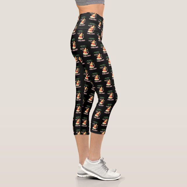 Leggings Capri Joyeux Noël Cheesy Noël Noël Père Noël Pizza Noël (Droite)