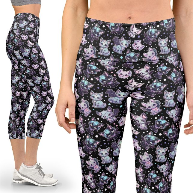 Leggings Capri Kawaii Pastel Goth Cat-Bat Harajuku Yoga (Créateur téléchargé)