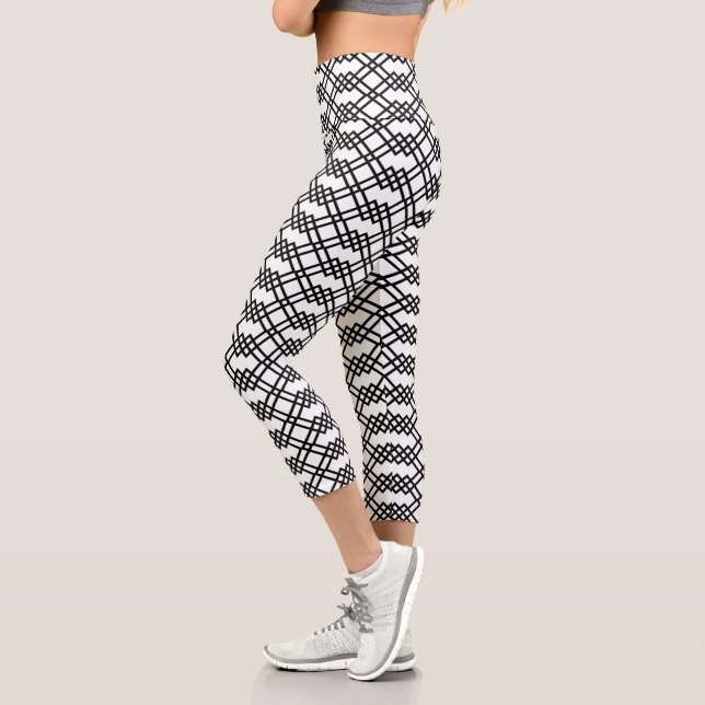 Leggings Capri Latis moderne géométrique Noir & Blanc (Gauche)