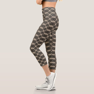 Leggings Capri Lattice moderne géométrique Noir & Taupe