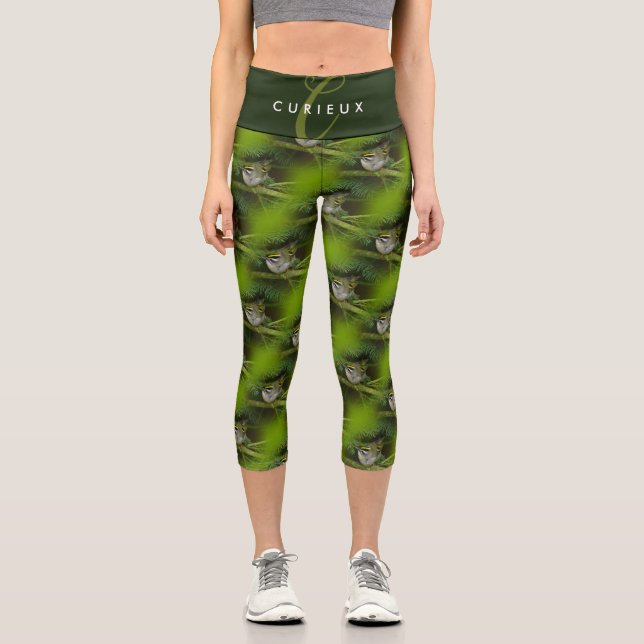 Leggings Capri Le mignon oiseau chanteur Kinglet provoque un remu (Recto)