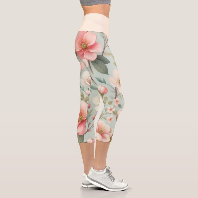 Leggings Capri Le printemps fleurit dans le bleu oeuf de Robin (Droite)