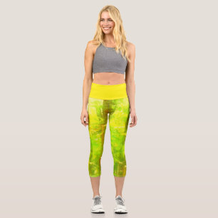 Leggings Capri Légendes Abstraites de chaux vert et jaune de Capr