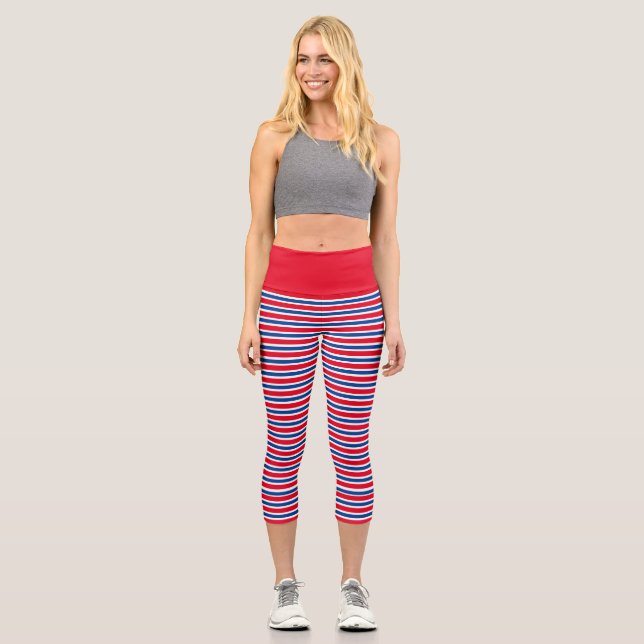Leggings Capri Légendes Capri Motif rayé rouge, blanc et bleu (Recto)