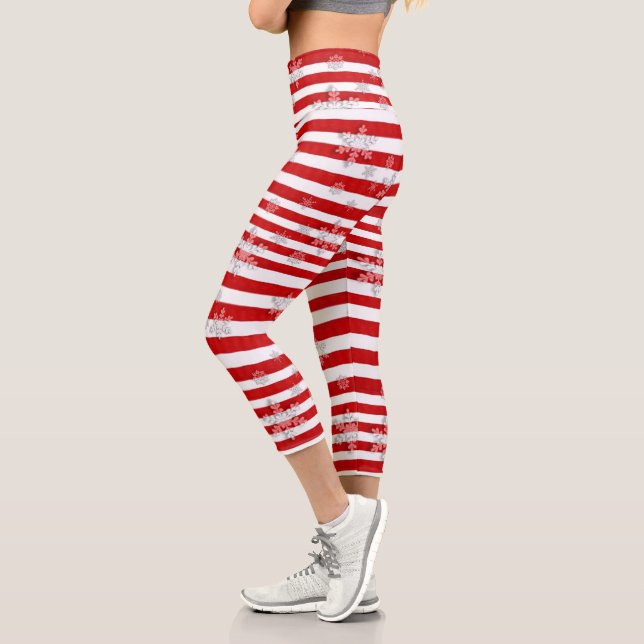 Leggings Capri Légendes de Noël rayées de bonbons (Gauche)