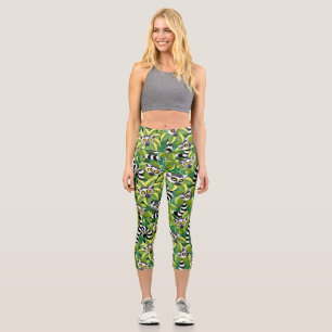 Leggings Capri Lemurs of Madagascar in Exotic Jungle