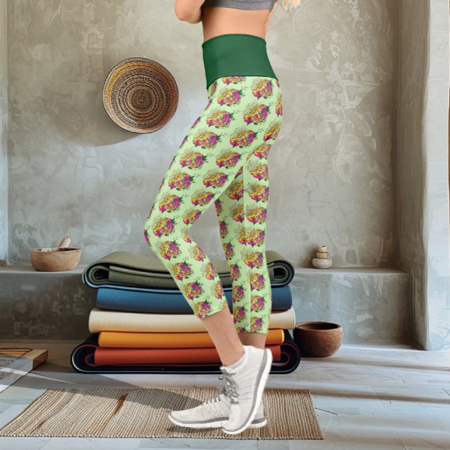 Leggings Capri Léopard jaune Gecko Vert (Créateur téléchargé)
