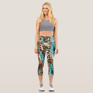 Leggings Capri Léopard Noir Turquoise