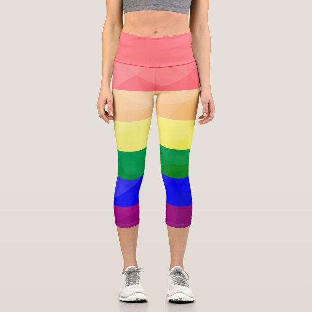 Leggings Capri LGBT drapeau arc-en-ciel lignes motif de maillage  (Recto)