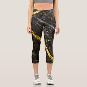 Leggings Capri Ligne brillante or noir chic abstrait