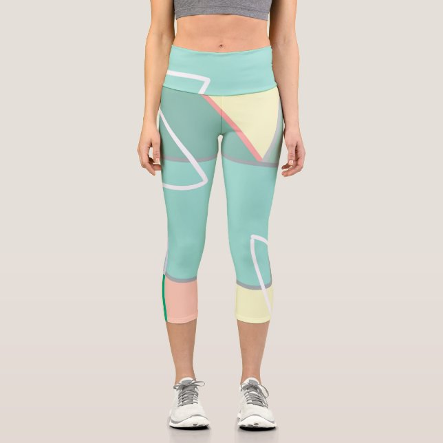 Leggings Capri Lignes d'art Abstrait Pastel Pale Turquoise Rose (Recto)