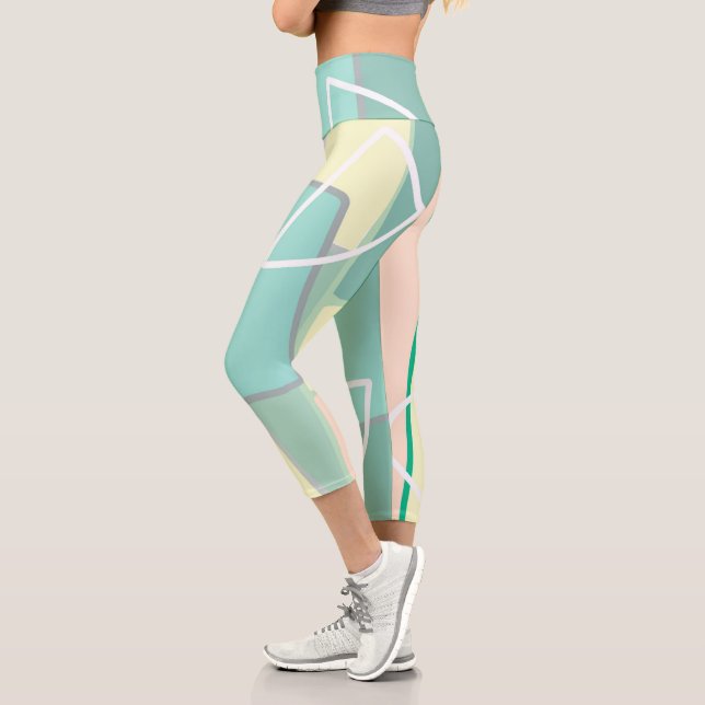 Leggings Capri Lignes d'art Abstrait Pastel Pale Turquoise Rose (Gauche)