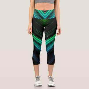 Leggings Capri Lignes de chevrons de galaxie verte en métal brill