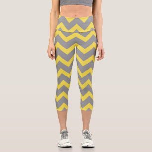 Leggings Capri Lignes de motif gris-jaune Chevron rayées
