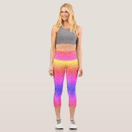 Leggings Capri Lignes géométriques de courbe blanche sur bleu