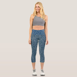Leggings Capri Lignes géométriques de courbe blanche sur bleu