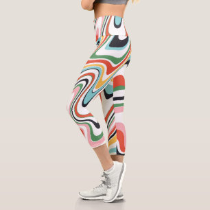 Leggings Capri Lignes ondulées colorées rétro Design moderne