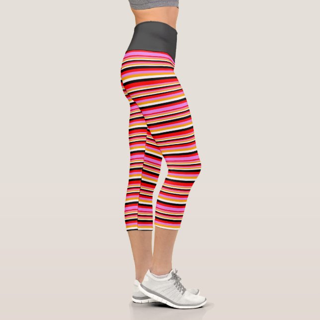 Leggings Capri Lignes rouges, violettes, orange, blanches et noir (Droite)