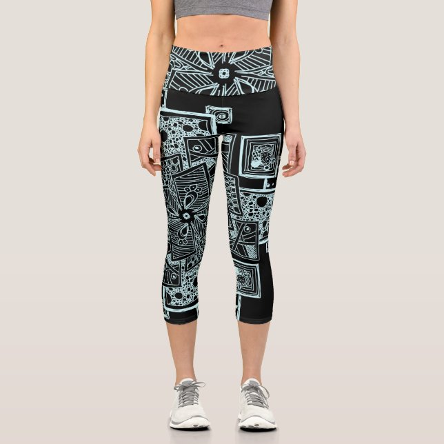 Leggings Capri Lignes texturées en noir et blanc (Recto)
