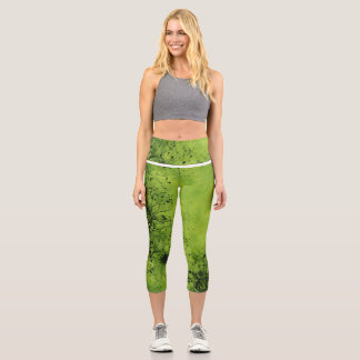 Leggings Capri Lime Green Grunge with Black Accents