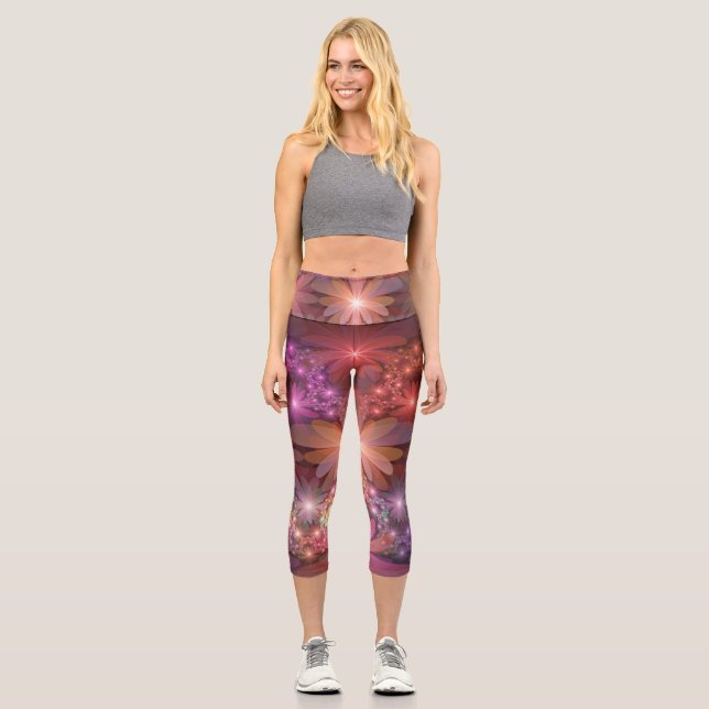 Leggings Capri Lit De Fleurs Coloré brillant Abstrait Fractage Ar (Recto)