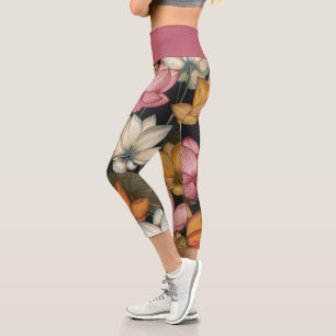 Leggings Capri Lit d'eau de Lotus en floraison sur Capr noir de c