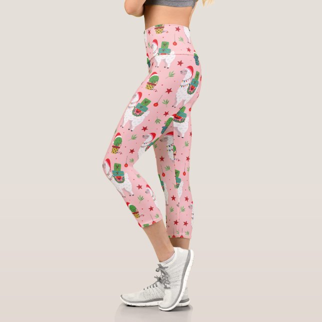 Leggings Capri Llamas et cactus Motif de Noël (Gauche)