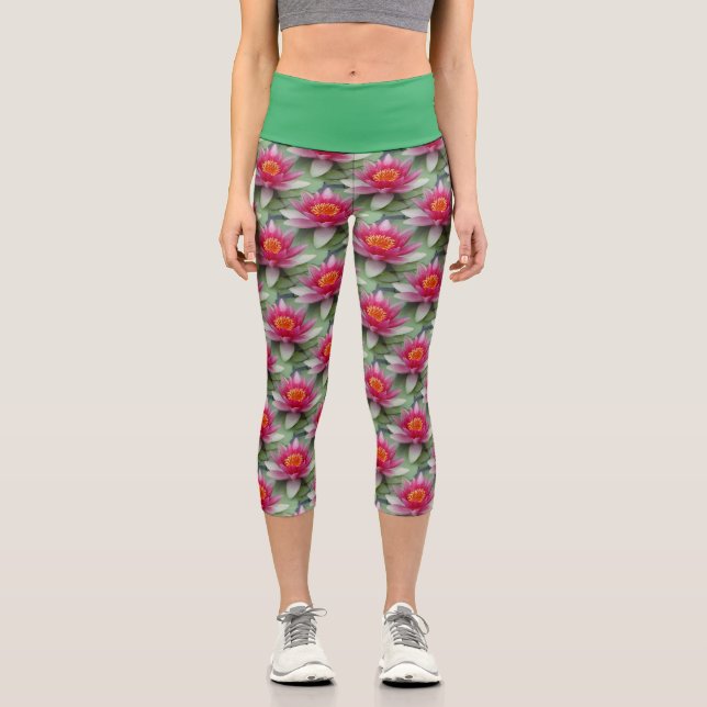 Leggings Capri Lotus Rose Lit D'Eau Haut-Faisant Capris (Recto)