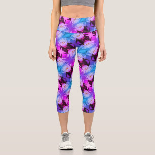 Leggings Capri Lotus Water Lily Flower Abstrait Art Motif