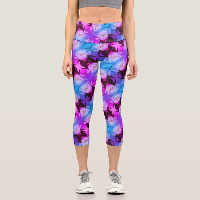 Leggings Capri Lotus Water Lily Flower Abstrait Art Motif (Recto)
