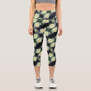 Leggings Capri Lotus Water Lily Flower Abstrait Art Motif