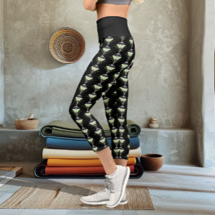 Leggings Capri Lune Papillon Céleste Éthérée Verte Mystique